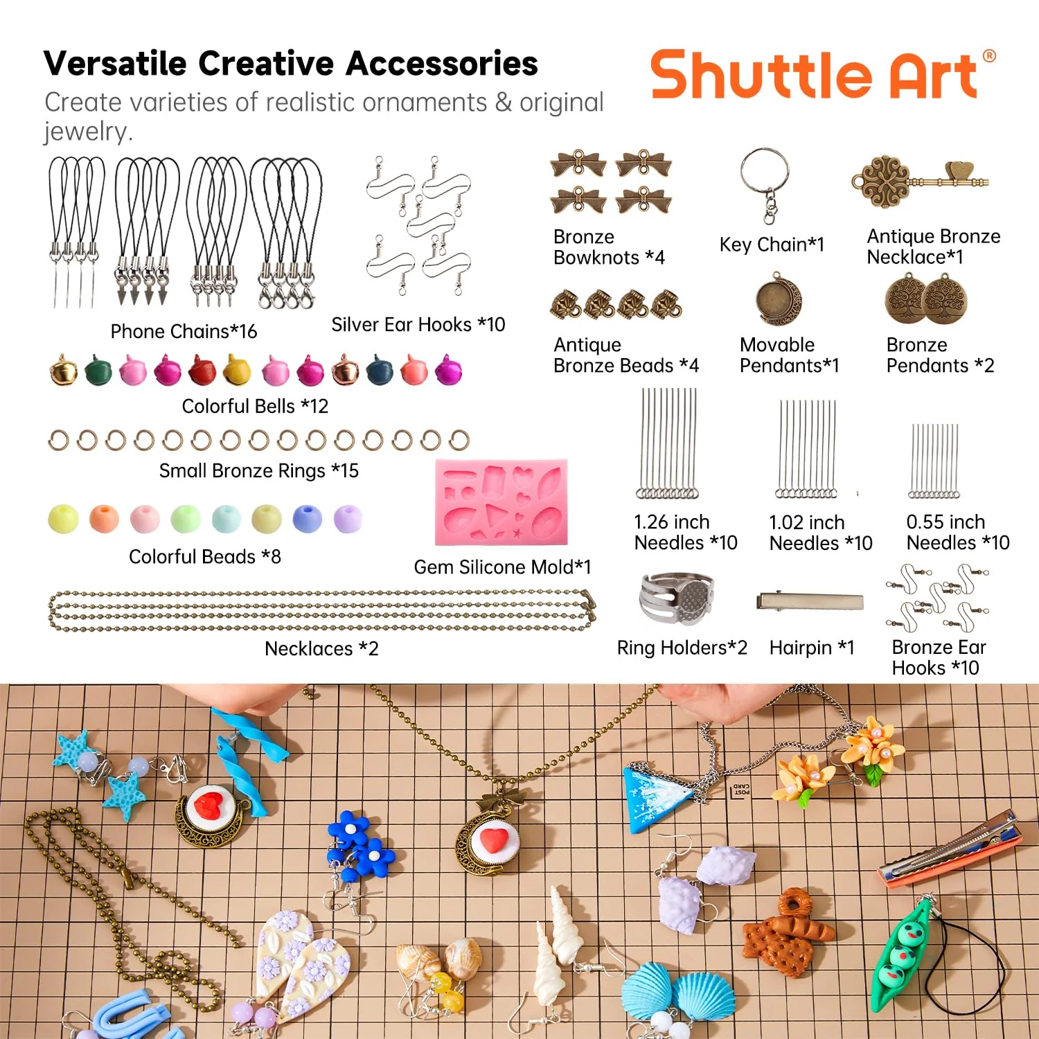 Shuttle Art Polymer Clay Set, 60 Farben Knete Set mit 140 Stück Polymer Clay Zubehör, Modelliermasse ofenhärtend, Polymer Ton mit 19 Schnitzwerkzeugen, Kinderknete, Knetemasse für Ohrringe, Armband - Image 7