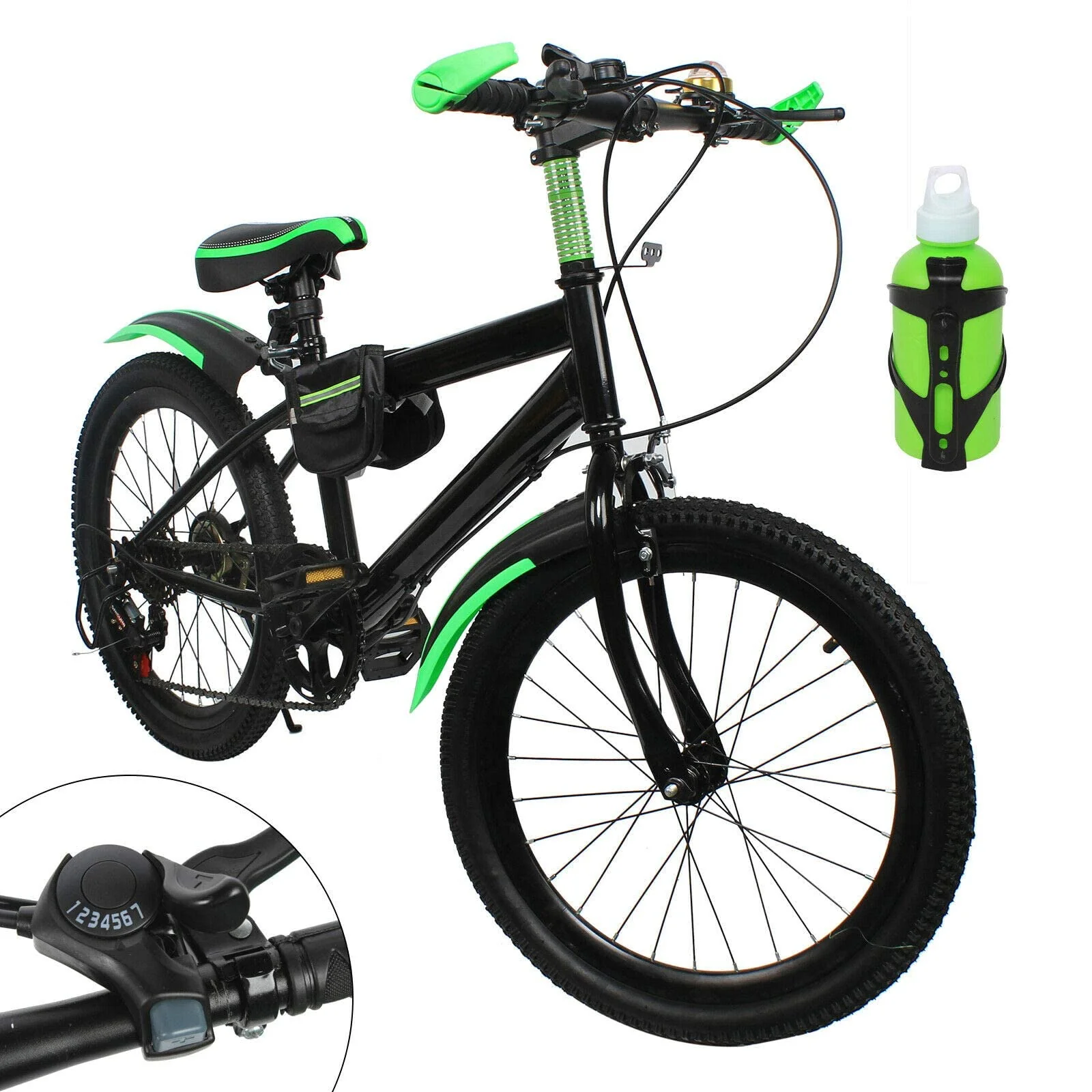 SHZICMY 20 Zoll Kinder Adult Cityfahrrad Multi-Gang Mountainbike Hartstahl Fahrräder Doppelscheibenbremse Stoßdämpfung Sicherheitsbremssystem (Grün) - Image 2