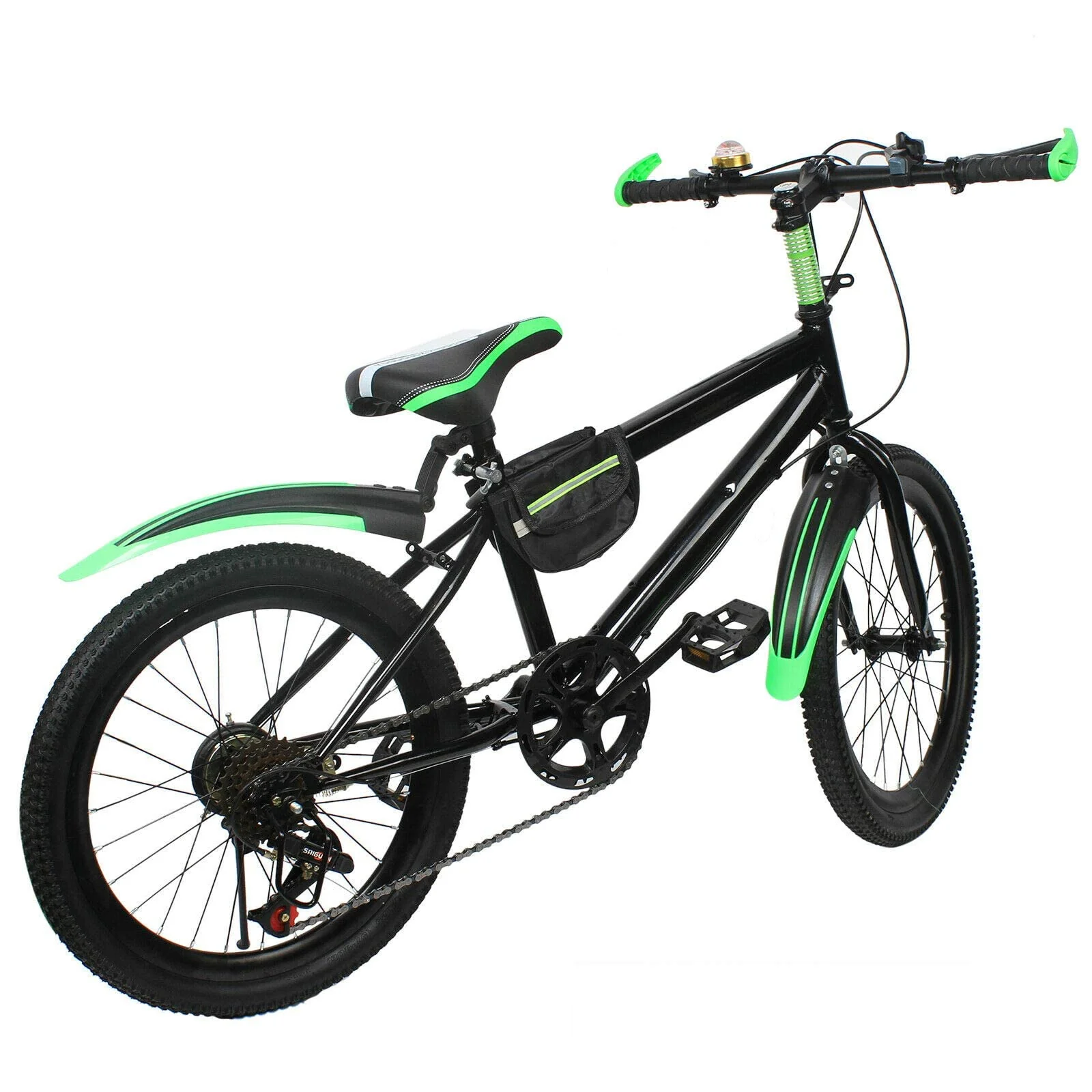 SHZICMY 20 Zoll Kinder Adult Cityfahrrad Multi-Gang Mountainbike Hartstahl Fahrräder Doppelscheibenbremse Stoßdämpfung Sicherheitsbremssystem (Grün) - Image 4