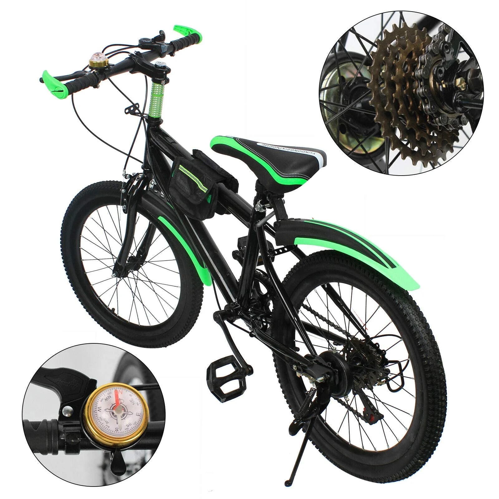 SHZICMY 20 Zoll Kinder Adult Cityfahrrad Multi-Gang Mountainbike Hartstahl Fahrräder Doppelscheibenbremse Stoßdämpfung Sicherheitsbremssystem (Grün) - Image 9