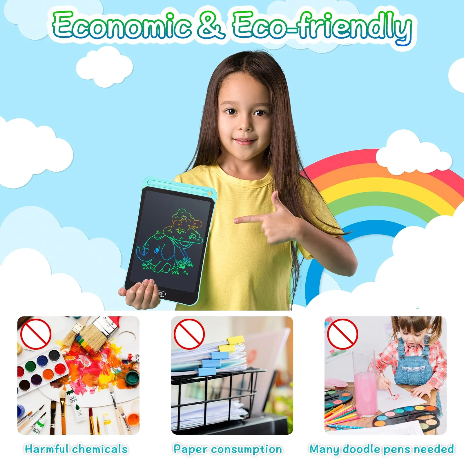 Sibontier LCD Schreibtablett, 8.5 Zoll Buntes Lichtmalen Lernspielzeug Kinder Kritzeltafel, löschbares elektronisches Zeichentablett mit Sperrschlüssel, Handschriftblock zum Zeichnen und Memo, Blau - Image 3