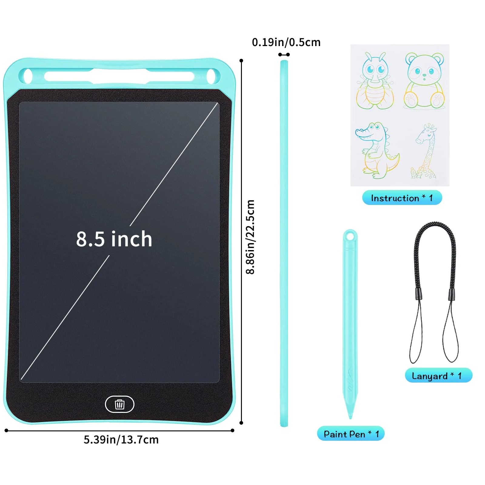 Sibontier LCD Schreibtablett, 8.5 Zoll Buntes Lichtmalen Lernspielzeug Kinder Kritzeltafel, löschbares elektronisches Zeichentablett mit Sperrschlüssel, Handschriftblock zum Zeichnen und Memo, Blau - Image 6