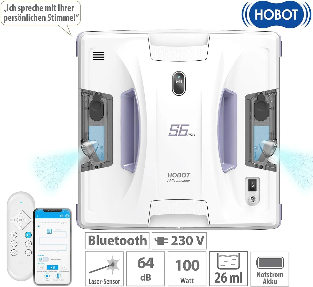 Sichler Exclusive Fensterputz-Roboter Akku: HOBOT S6 Pro Profi-Fensterputz-Roboter, Versandrückläufer (Fensterputz-Roboter Sprüh, Fensterputzroboter, Scheibenwischer) - Image 16