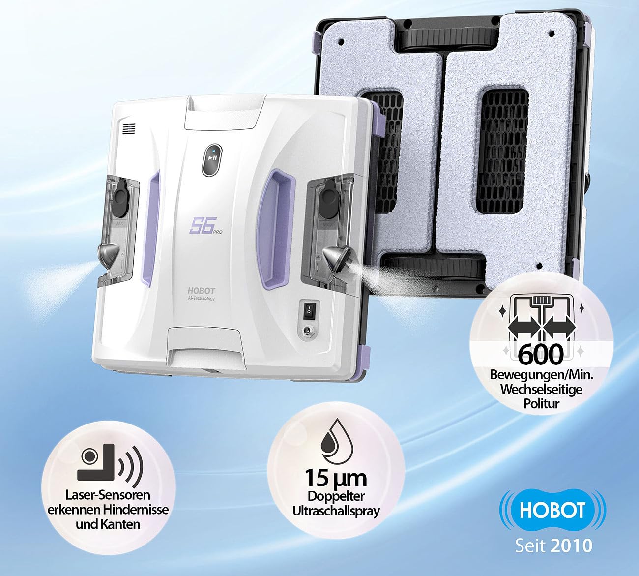 Sichler Exclusive Fensterputz-Roboter Akku: HOBOT S6 Pro Profi-Fensterputz-Roboter, Versandrückläufer (Fensterputz-Roboter Sprüh, Fensterputzroboter, Scheibenwischer) - Image 3