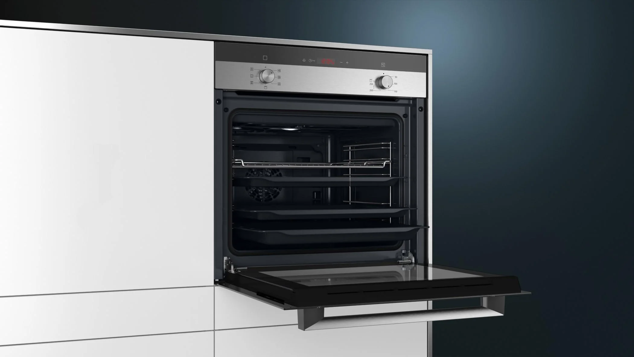 Siemens HB113FBS1, iQ100 Einbau-Backofen, 60 x 60 cm, Schwarz, Edelstahl, Schnellaufheizung, Gleichmäßig Bräunung durch 3D Heißluft, einfache Bedienung dank LED Display und versenkbarer Drehwähler - Image 9