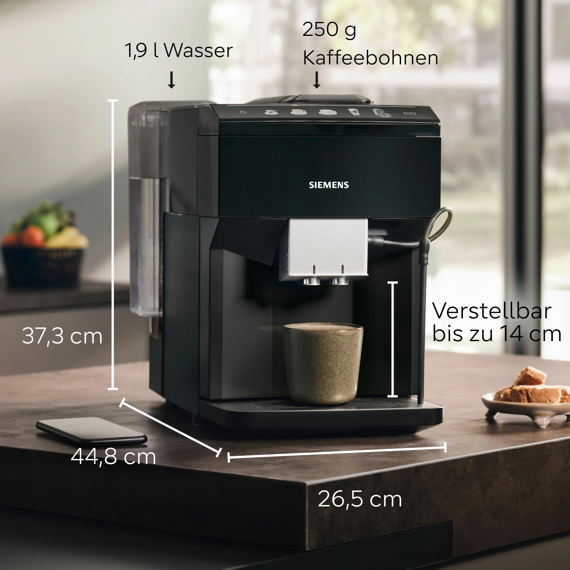 Siemens Kaffeevollautomat EQ500 classic, farbiges TFT-Display, 5 Kaffee- und Milchgetränke, Doppeltassenfunktion, einfache Reinigung, entnehmbare Brüheinheit, mit Milchschlauch, Schwarz, TP511E19 - Image 10