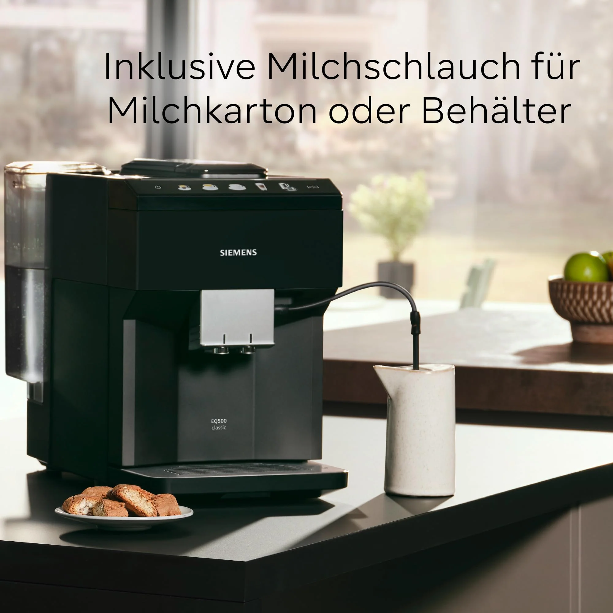Siemens Kaffeevollautomat EQ500 classic, farbiges TFT-Display, 5 Kaffee- und Milchgetränke, Doppeltassenfunktion, einfache Reinigung, entnehmbare Brüheinheit, mit Milchschlauch, Schwarz, TP511E19 - Image 6