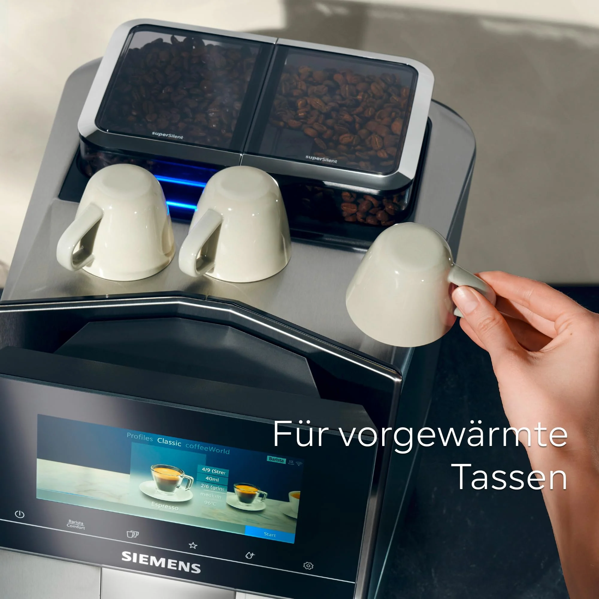 Siemens Kaffeevollautomat EQ900, großes farbiges TFT-Display, 2 Bohnenbehälter, 36 Heiß- und Kaltgetränke, Cold Brew, super leise, Doppeltassenfunktion, Steuerung per App, Edelstahl, TQ907D03 - Image 9