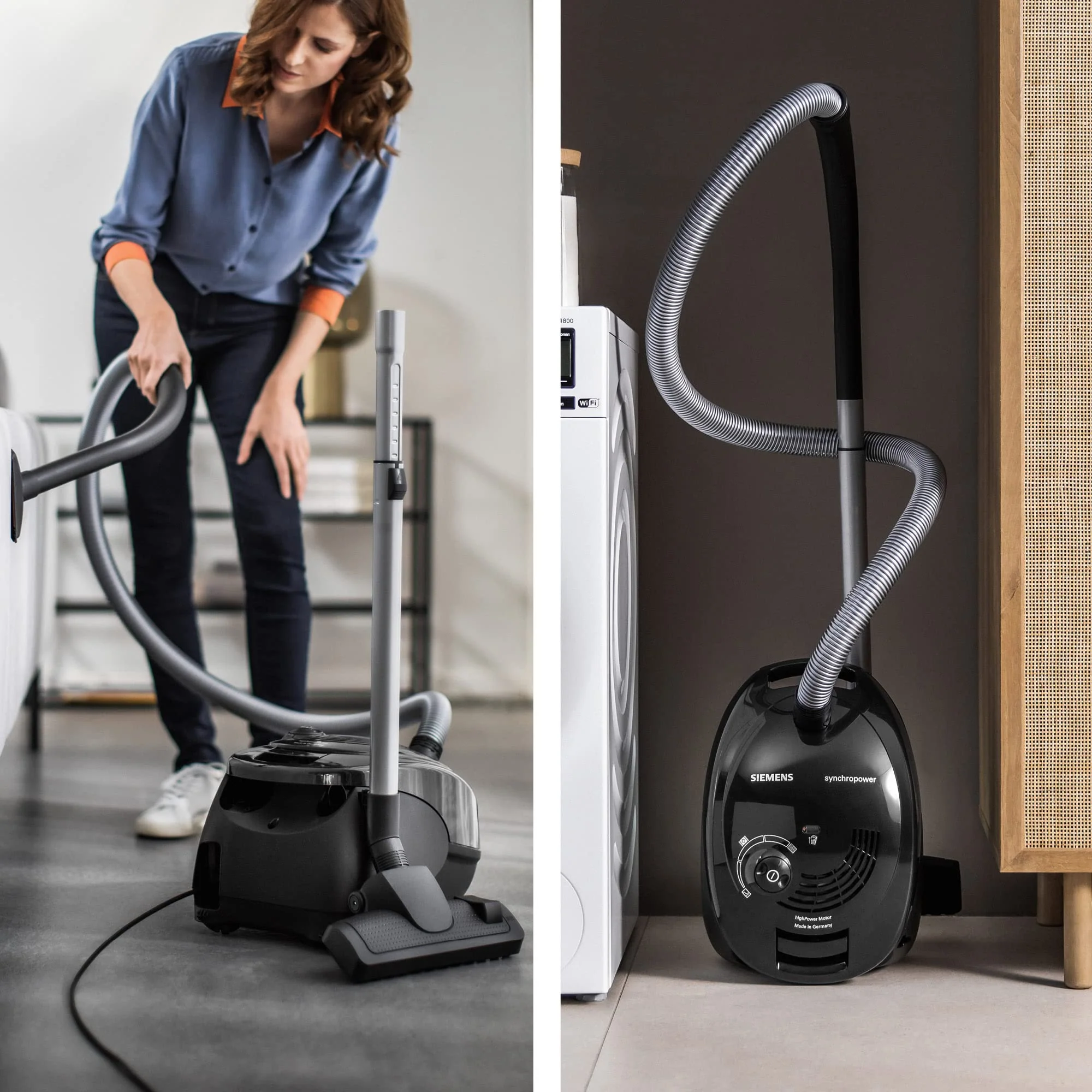 Siemens Staubsauger mit Beutel synchropower VS06A212, Bodenstaubsauger, Hygiene-Filter, Bodendüse für Parkett, Teppich, Fliesen, starke Saugleistung, langes Kabel, Fugendüse, 600 W, schwarz - Image 11
