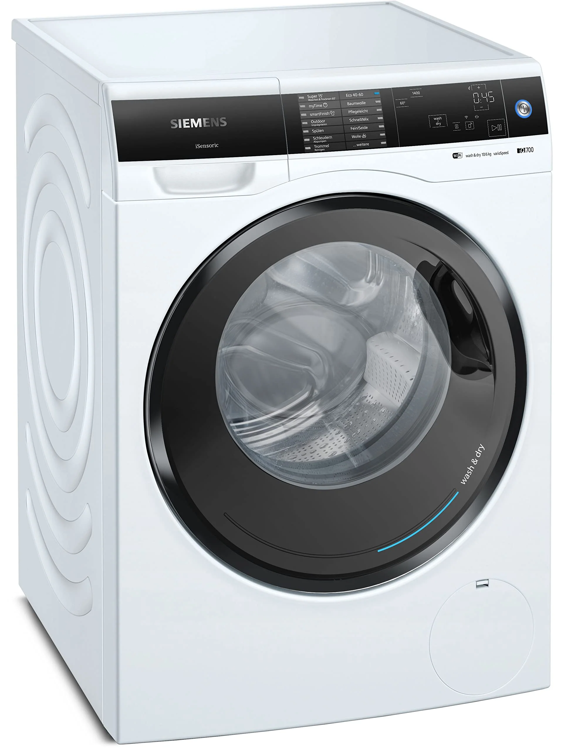 Siemens WD14U513 Waschtrockner iQ700, Frontlader mit 10-6kg Fassungsvermögen, 1400 UpM, HomeConnect, smartFinish, autoDry, speedPack XL, Weiß, 60cm