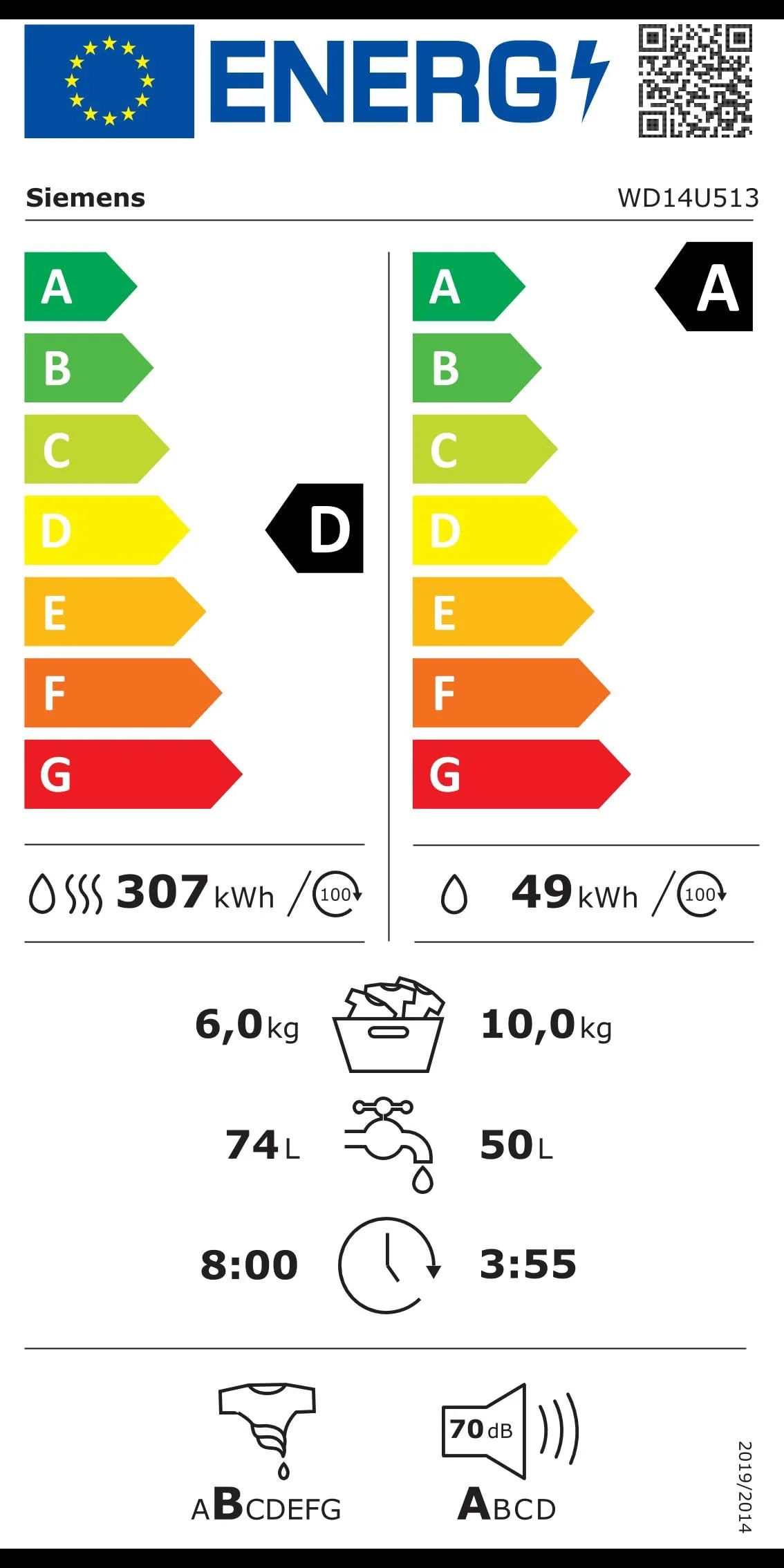 Siemens WD14U513 Waschtrockner iQ700, Frontlader mit 10-6kg Fassungsvermögen, 1400 UpM, HomeConnect, smartFinish, autoDry, speedPack XL, Weiß, 60cm - Image 7