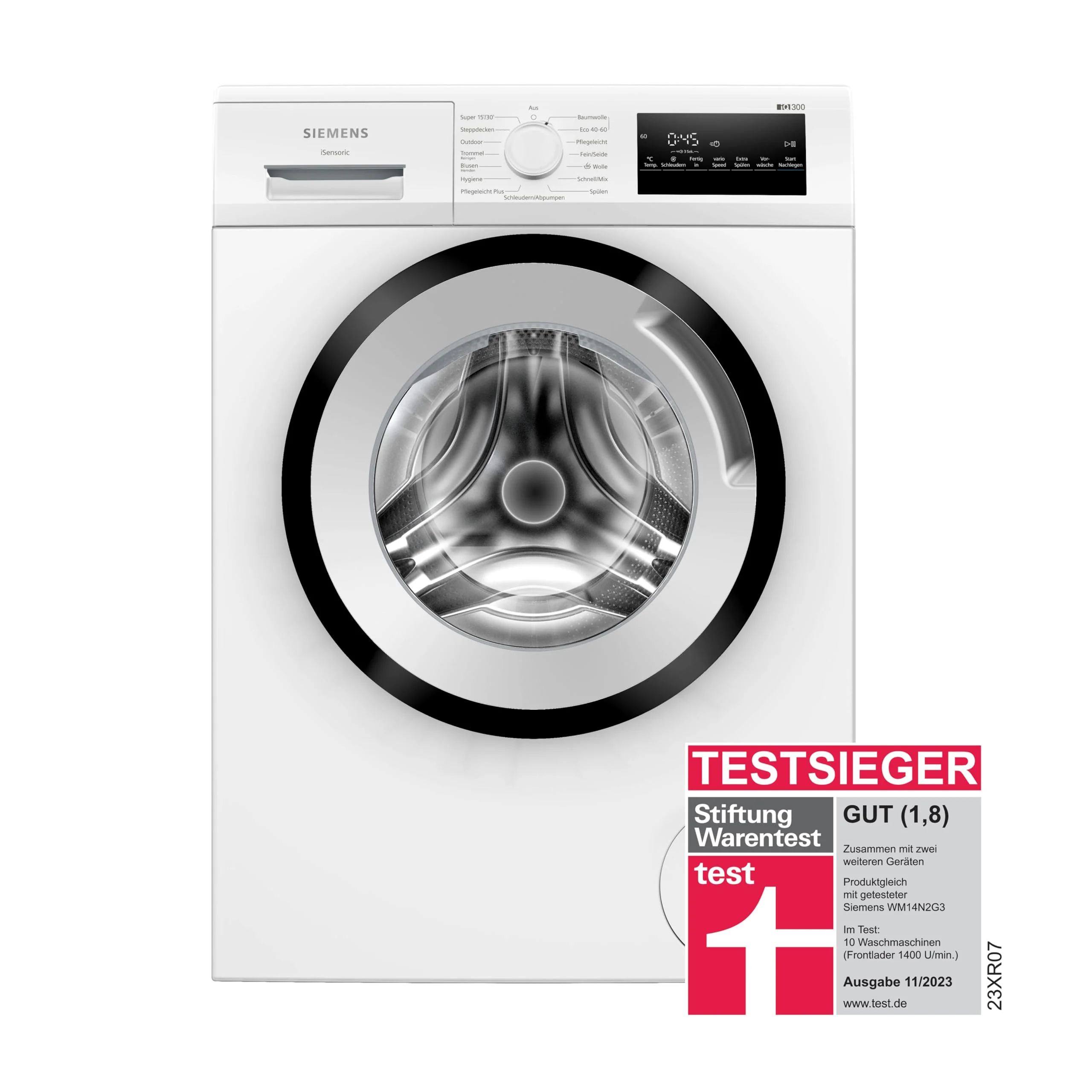 Siemens WM14N223 Waschmaschine iQ300, Frontlader mit 7kg Fassungsvermögen, 1400 UpM, speedPack L, LED-Display,Outdoor-Programm, Weiß, 60cm - Image 2