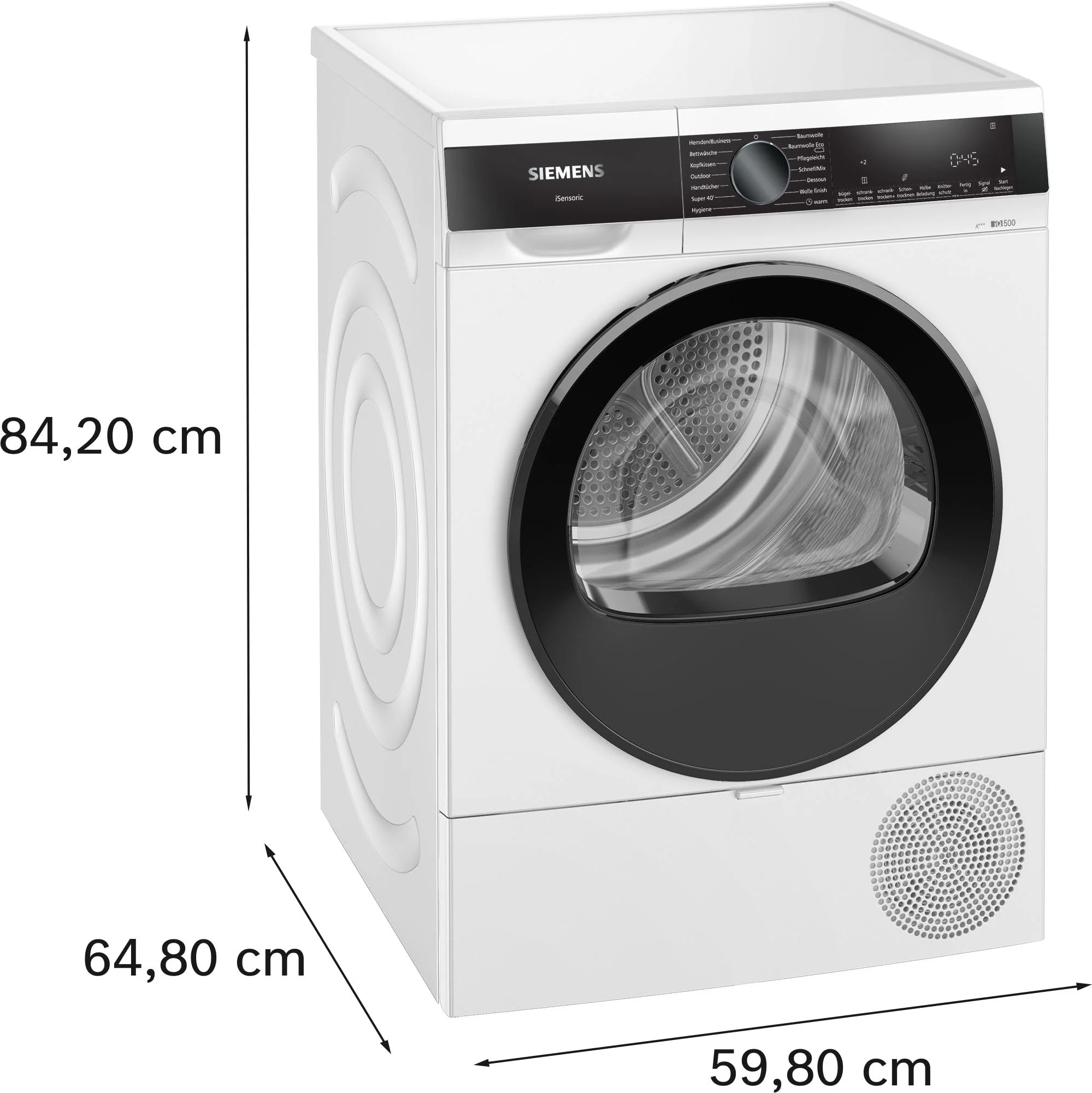 Siemens WQ33G2D40, iQ500 Wärmepumpentrockner für 1-8 kg Wäsche, Schnellprogramm für kleine Ladungen, Schonende Trocknung mit autoDry, softDry Schontrommel, Outdoor-Programm, LED-Display, Weiß