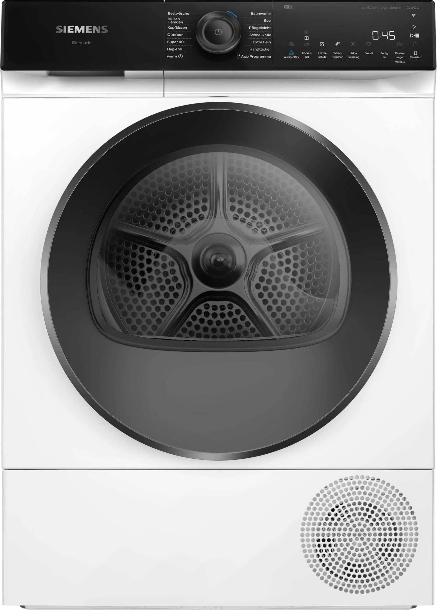 Siemens WQ45H2BECO, iQ500, Smarter Wärmepumpentrockner 9 kg, Selbstreinigender Kondensator, autoDry, speedPack, Reversierende Trommel, Nachlegefunktion, halbe Beladung, Trommelinnenbeleuchtung, Weiß - Image 6
