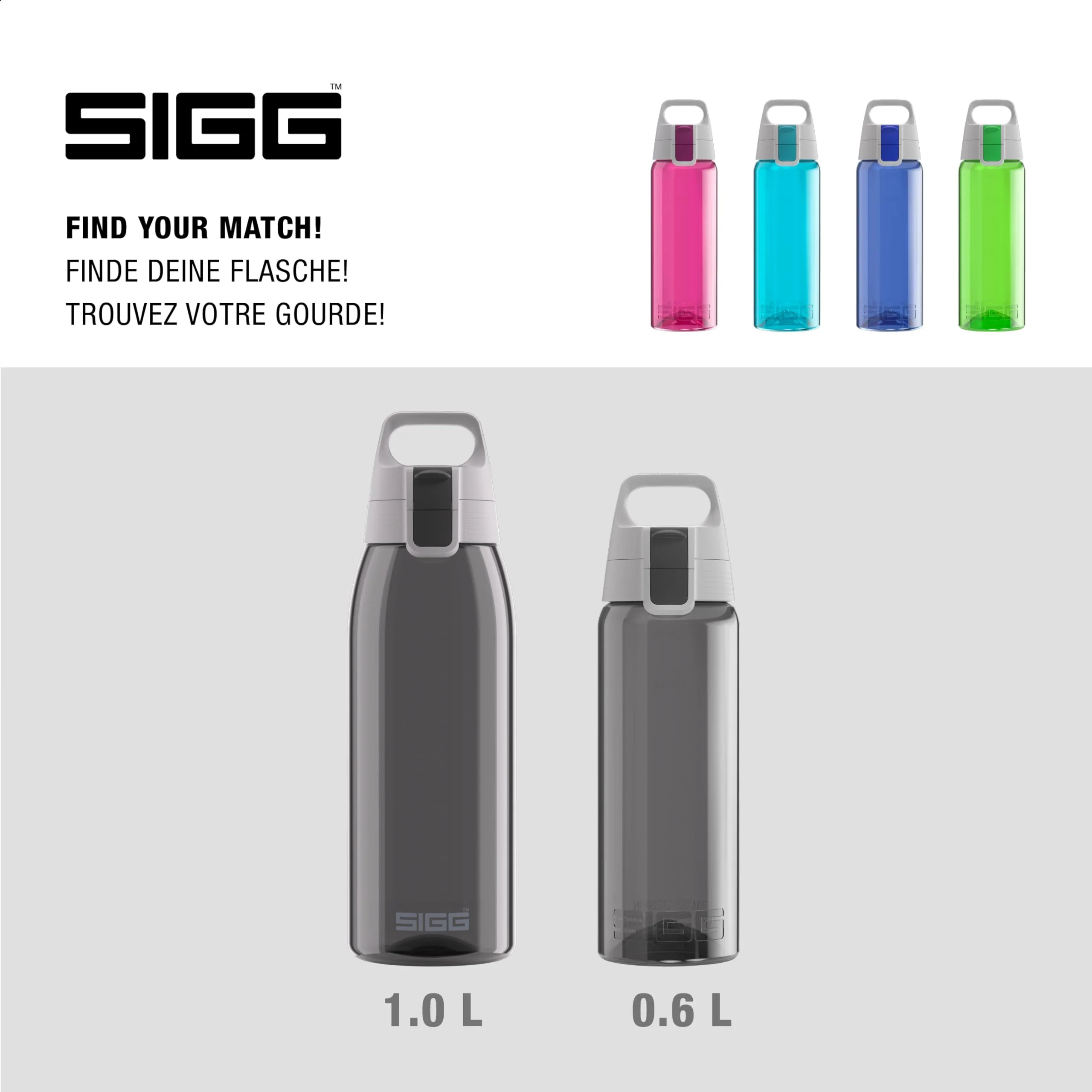 SIGG Total Color Anthracite Trinkflasche (0.6 L), schadstofffreie und auslaufsichere Trinkflasche, leichte und bruchfeste Trinkflasche aus Tritan - Image 3