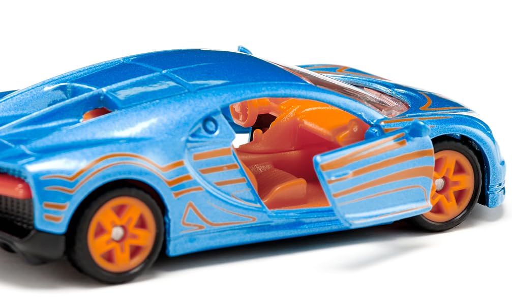 siku 1508, Bugatti Chiron Sportwagen, Spielzeugauto für Kinder, Metall/Kunststoff, Blau/Orange, Öffnende Türen - Image 3