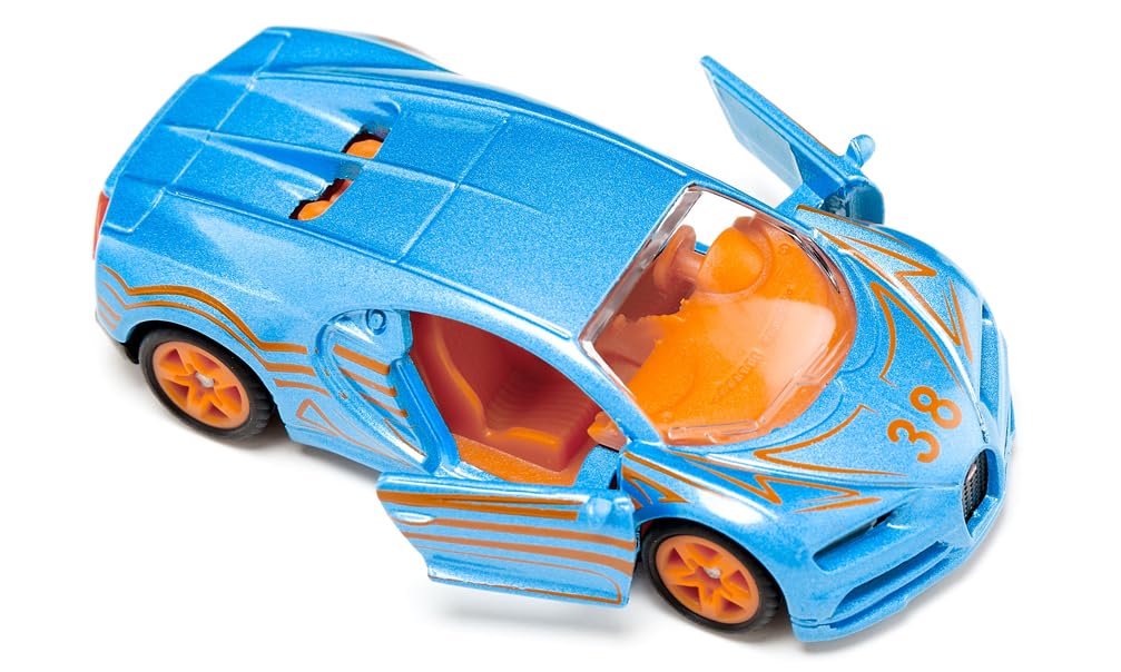 siku 1508, Bugatti Chiron Sportwagen, Spielzeugauto für Kinder, Metall/Kunststoff, Blau/Orange, Öffnende Türen - Image 4