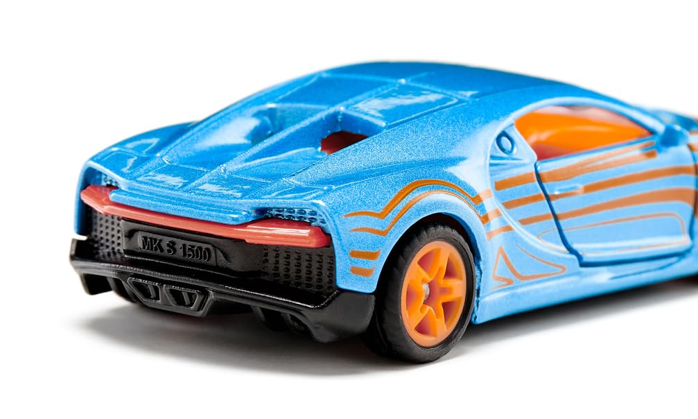 siku 1508, Bugatti Chiron Sportwagen, Spielzeugauto für Kinder, Metall/Kunststoff, Blau/Orange, Öffnende Türen - Image 5