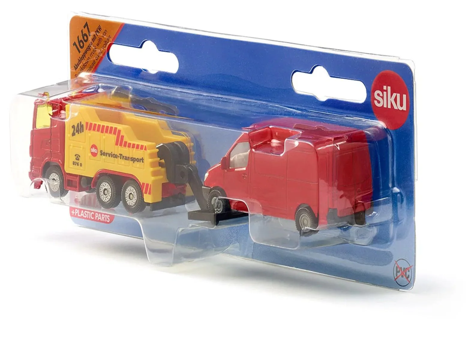 siku 1667, Abschleppwagen mit PKW, Metall/Kunststoff, Rot/Gelb, Heb- und Senkbare Abschleppvorrichtung - Image 6