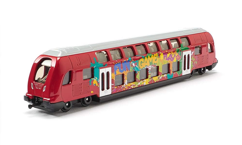 Siku 1791, Doppelstock-Zug, 1:87, Metall/Kunststoff, Graffiti-Optik, Kompatibel mit anderen Siku Spielzeugen, Rot
