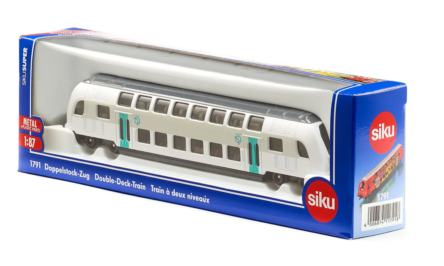 siku 1791001, Doppelstock-Zug RATP Frankreich, 1:87, Metall/Kunststoff, Türkis/Weiß, Kompatibel mit anderen siku Spielzeugen - Image 2