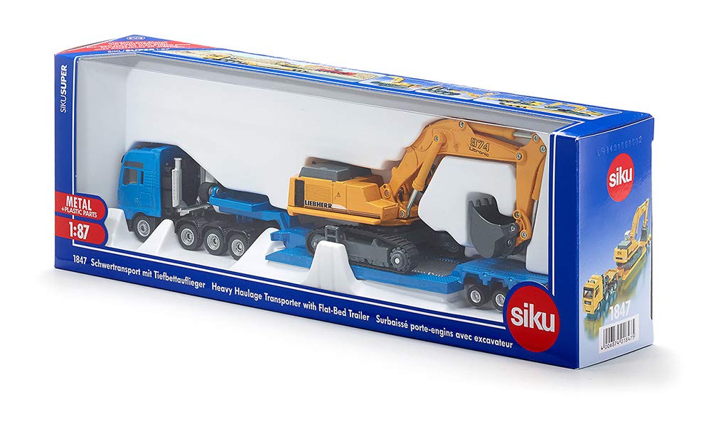 siku 1847, Schwertransporter mit Tiefbettauflieger, 1:87, Metall/Kunststoff, Blau/Gelb, Abkoppelbarer Auflieger - Image 3