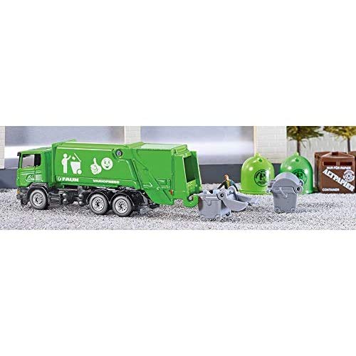 siku 1890, Müllwagen, 1:87, Metall/Kunststoff, Grün, Kippbare Sammelvorrichtung, Große Mülltonne als Zubehör - Image 3