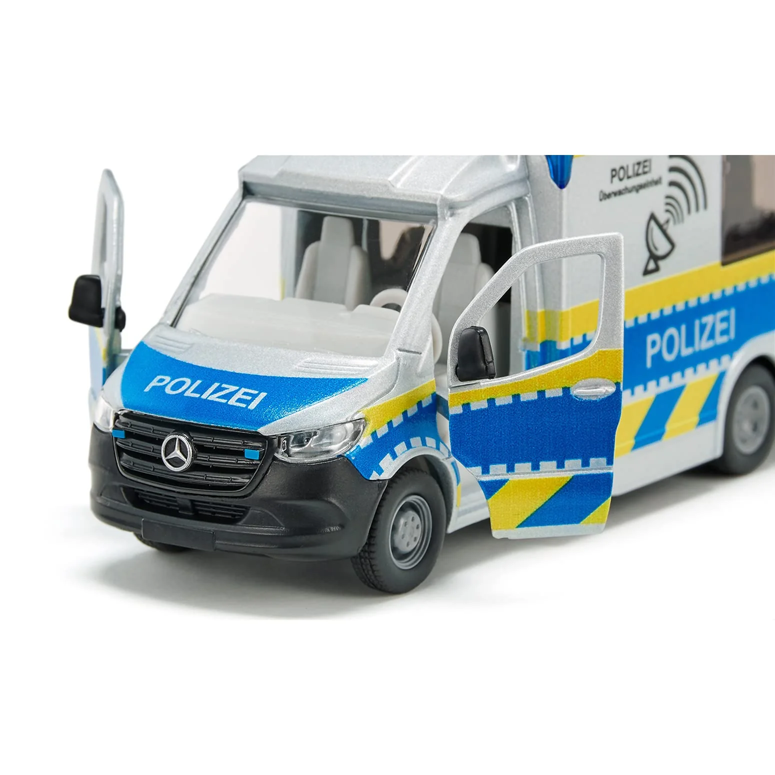 Siku 2301, Polizeiauto Mercedes-Benz Sprinter, Polizei-Spielzeug, 1:50, Metall/Kunststoff, Blau/Weiß, Drehbare Satellitenschüssel, Abnehmbares Dach, Diverse Türen zum Öffnen - Image 6