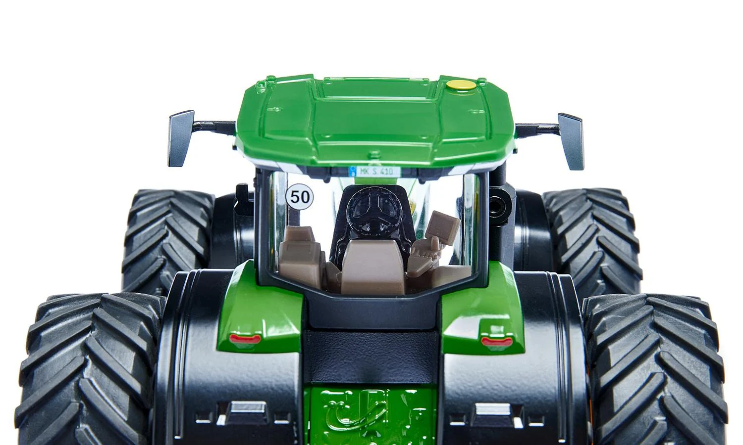 siku 3292, John Deere 8R 410 mit Doppelbereifung, Spielzeug-Traktor, 1:32, Metall/Kunststoff, Grün, Abnehmbares Frontgewicht, Achsschenkellenkung, Abnehmbare Kabine, Front- und Heckkupplung - Image 4