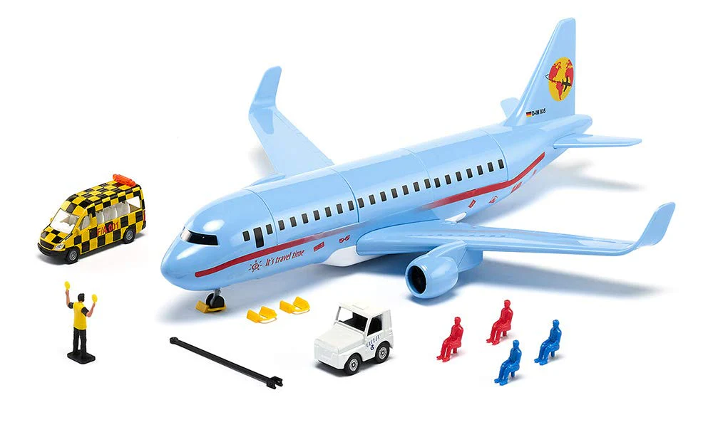siku 5402, Verkehrsflugzeug mit Zubehör, Kunststoff, Hellblau, Viele Funktionen, Kombinierbar mit siku-Modellen in unterschiedlichen Maßstäben