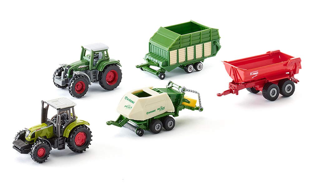 SIKU 6286, Geschenkset 7 - Landwirtschaft, Metall/Kunststoff, Multicolor, Spielkombination, Untereinander kompatibel, Bewegliche Teile, 2 Traktoren, 3 Anhänger