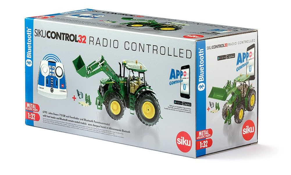 siku 6795, John Deere 7310R Traktor mit Frontlader, Grün, Metall/Kunststoff, 1:32, Ferngesteuert, Inkl. Bluetooth-Fernsteuerung und Zubehör, Steuerung via App oder Gaming Controller möglich - Image 3