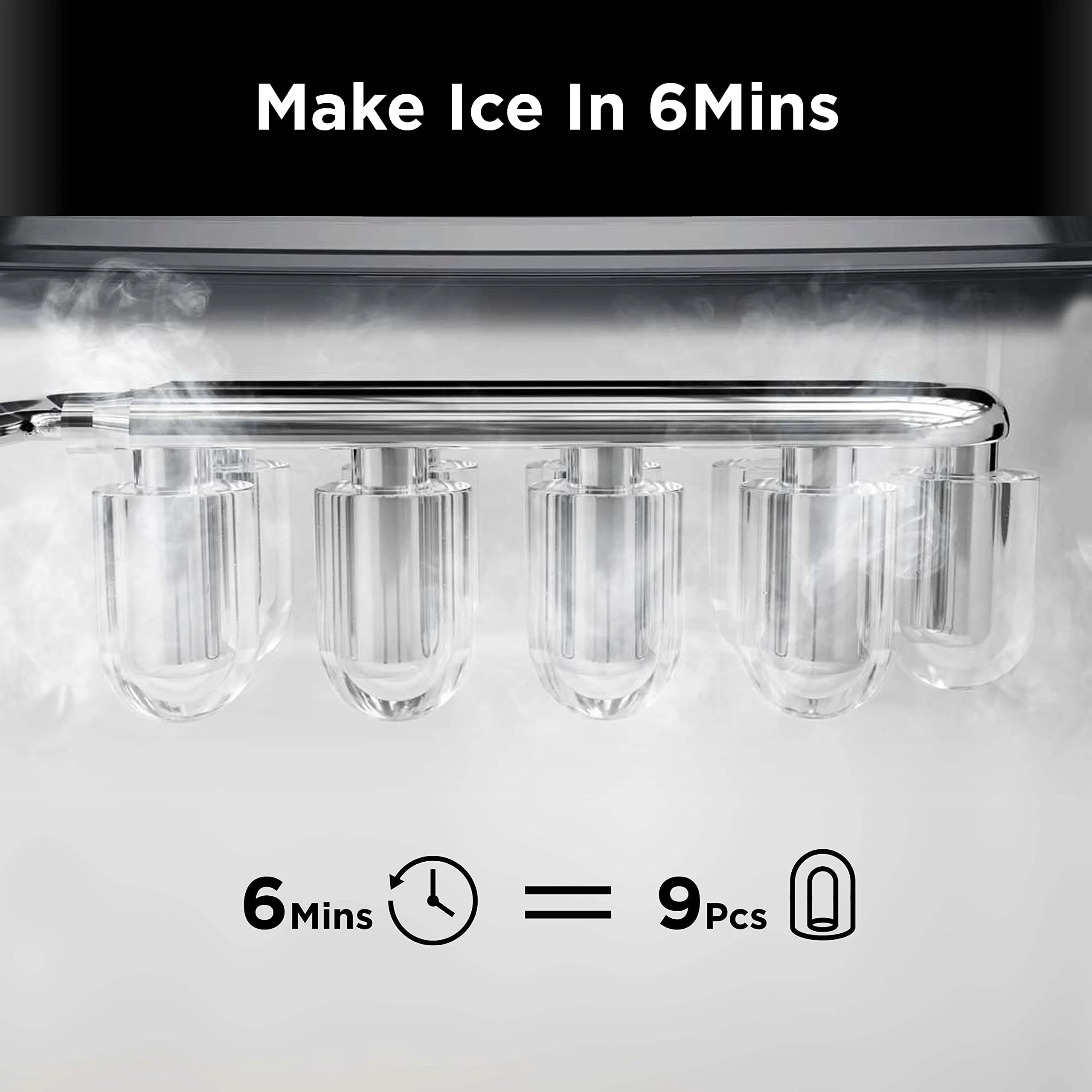 Silonn Eiswürfelmaschine Klein, 9 Stück in 6 Min Mertig 12 kg in 24 Stdn. Fertig, 2 l Wassertankkapazität, Tragbare Eiswürfelmaschine kann 2 Größen Eiswürfel Produzieren, Geeignet für Küche und Party - Image 7