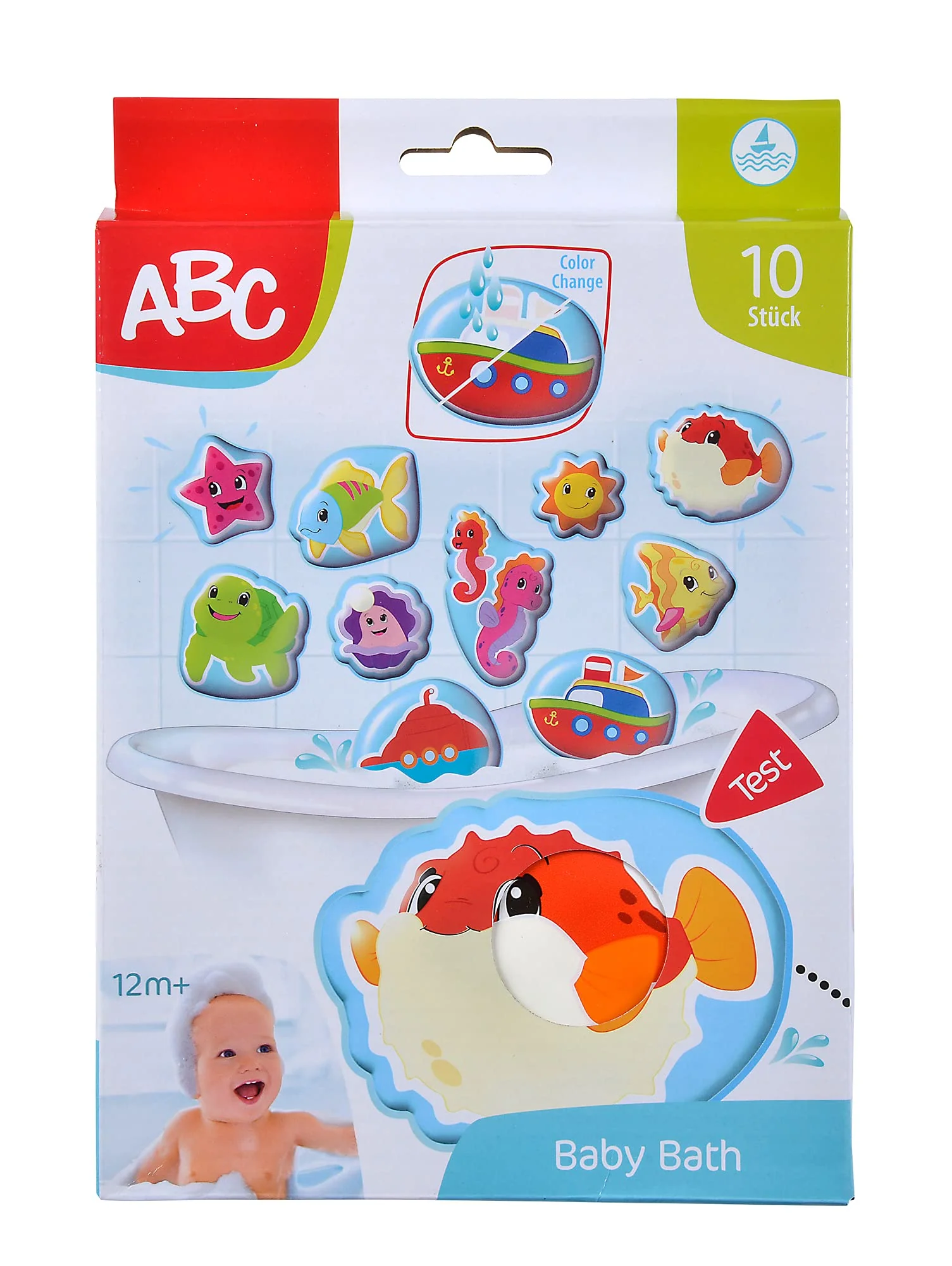 Simba 104010196 - ABC Magisches Badepuzzle, Badesticker, 10 Stück, 10cm, Haften am Badewannenrand, Badespaß, Bunte Motive, Farbwechsel, Badewannenspielzeug, ab 12 Monaten