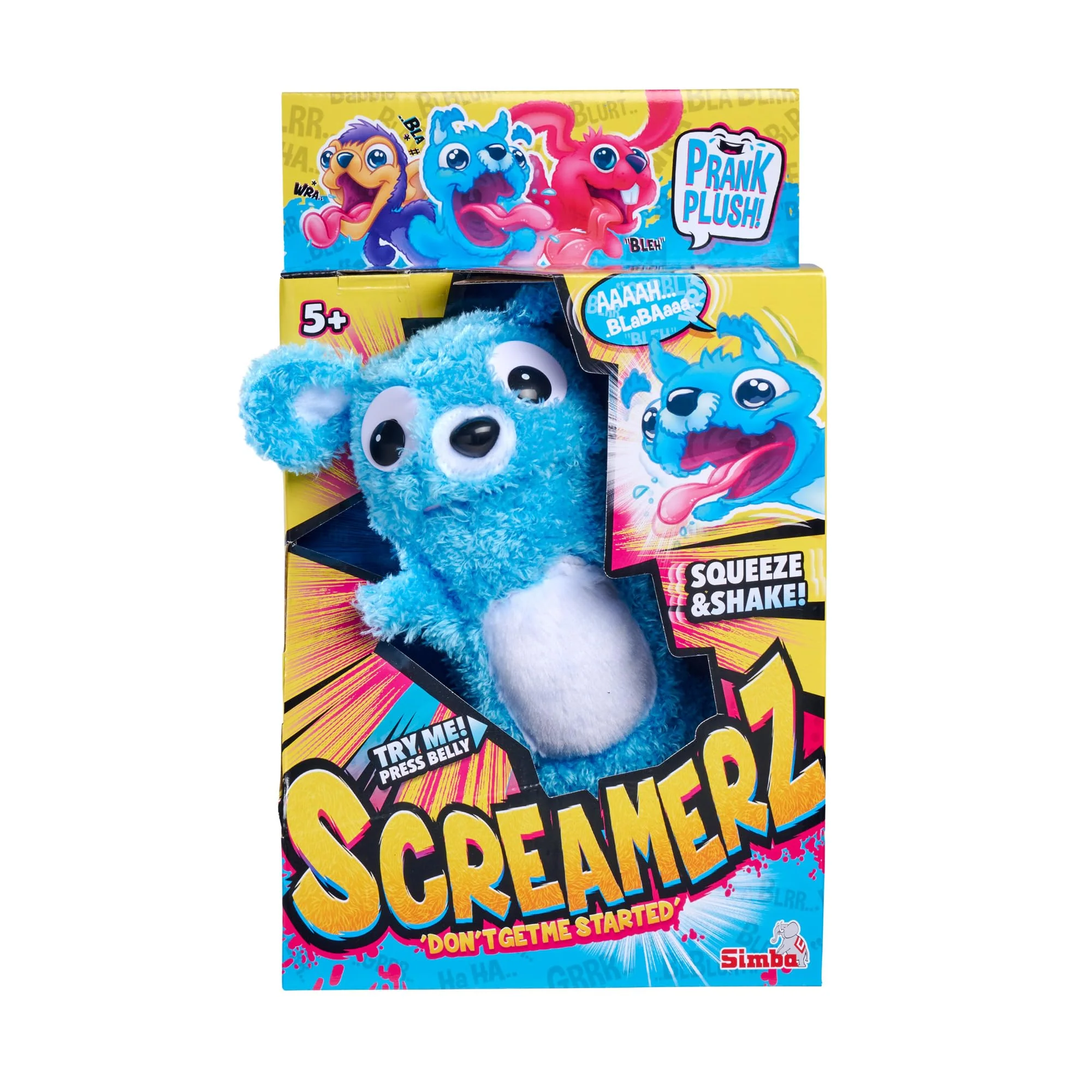 Simba 105953331 ScreamerZ Bär „Babbling Bear“ mit Sound - witziges Kuscheltier mit Schrei-Geräuschen - Plüschfigur für Kinder ab 5 Jahre, ca. 30 cm, blau