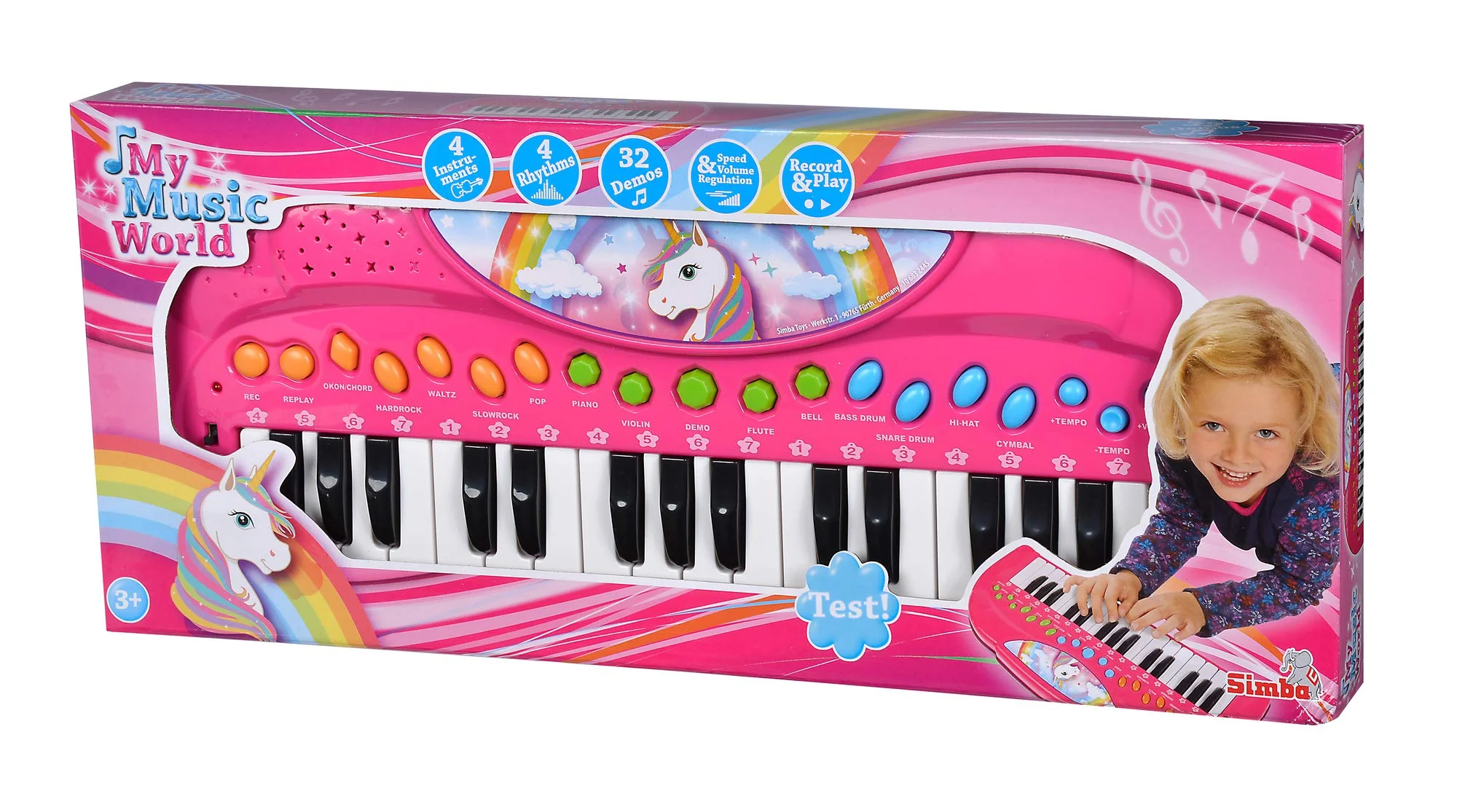 Simba 106832445 - My Music World Einhorn Keyboard, 32 Tasten, versch. Sound Modi, 4 Rhythmen, Demos, 42cm, ab 3 Jahre - Image 3
