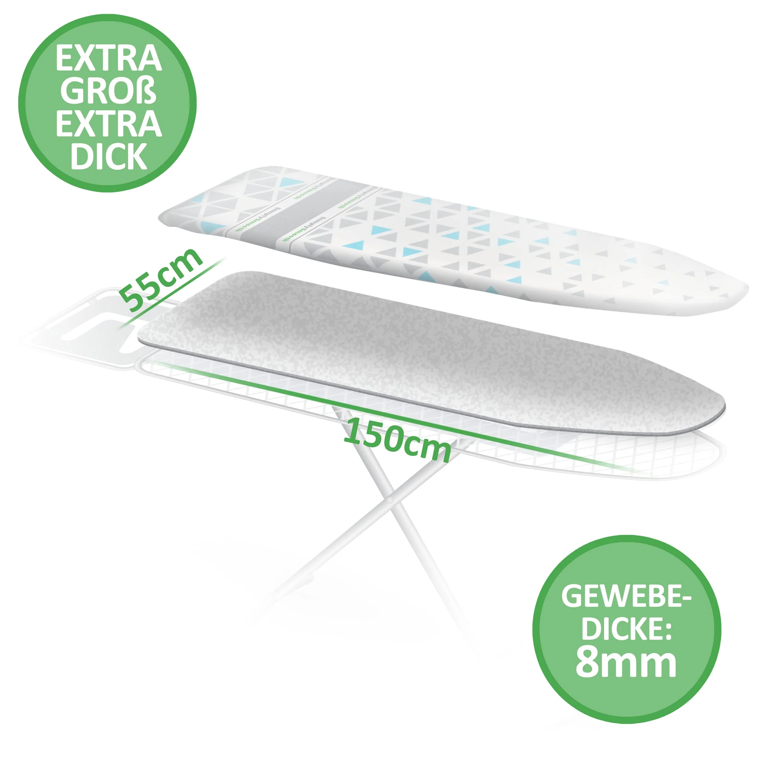 SimplySmooth Bügelbrett Polsterung 150x55cm extra dick (8mm) gepolstert [700gr/m²] - Zuschneidbare Bügeltisch Auflage für Dampfbügeleisen geeignet - Unterlage für Bügelbrettbezüge in XXL - Image 4