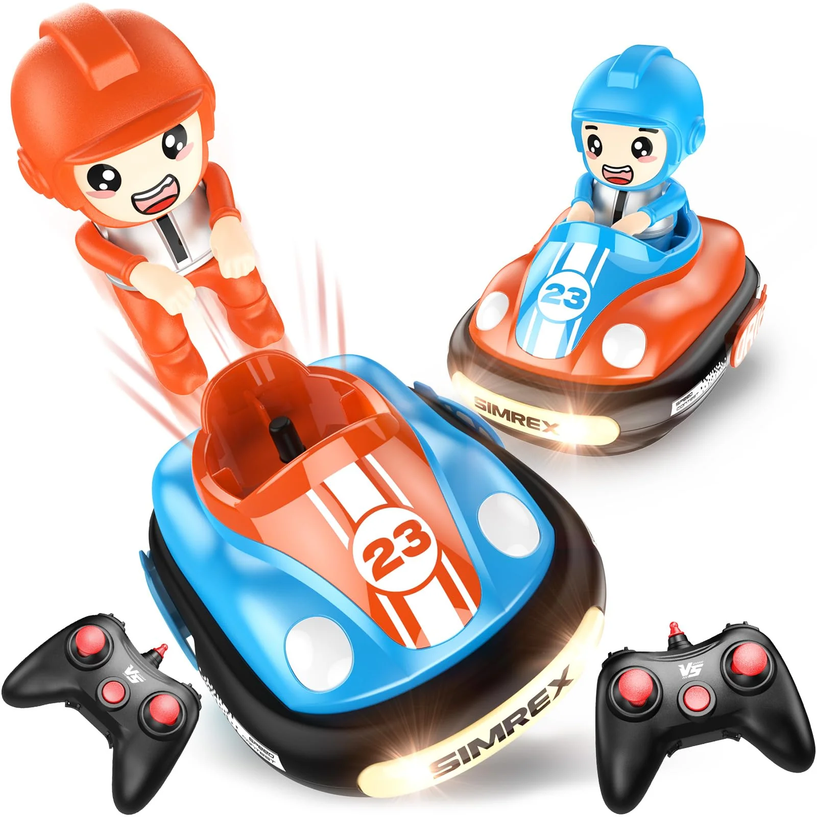 SIMREX Ferngesteuertes Auto 2er Set, Autoscooter ferngesteuert Kinder mit LED-Lichtern, Ton, Kampf Stunt Autos, perfekte RC Bumper Cars Kleinkind Spielzeug für Alter 3+ Jahre alte Jungen Mädchen