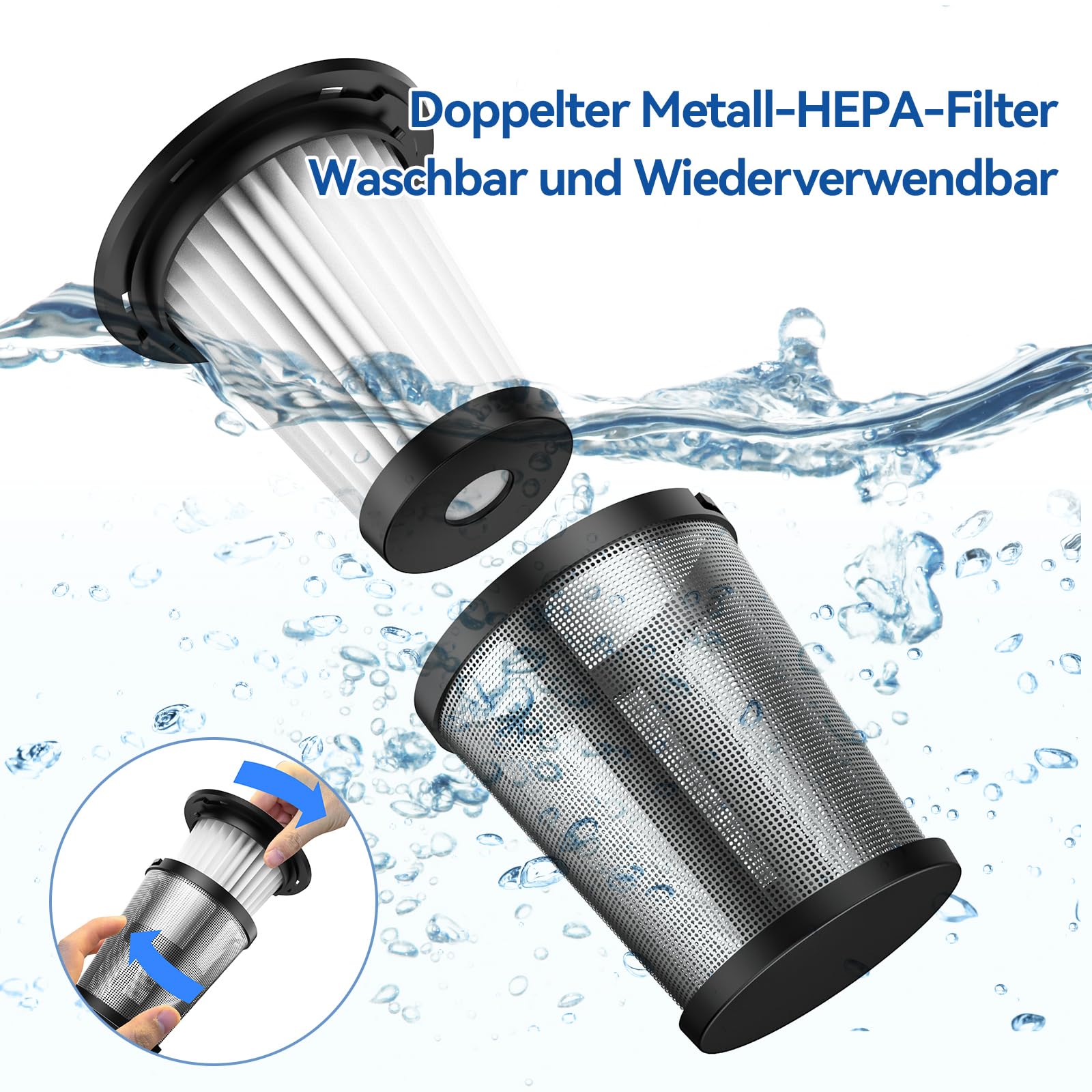 SIMWAL Auto Handstaubsauger Akku Kabellos - 9500PA stark tragbar Mini Staubsauger - 30Min Laufzeit USB aufladbar Autostaubsauger mit Waschbar HEPA Filter LED Beleuchtung für Haus, Küche, Büro - Image 4