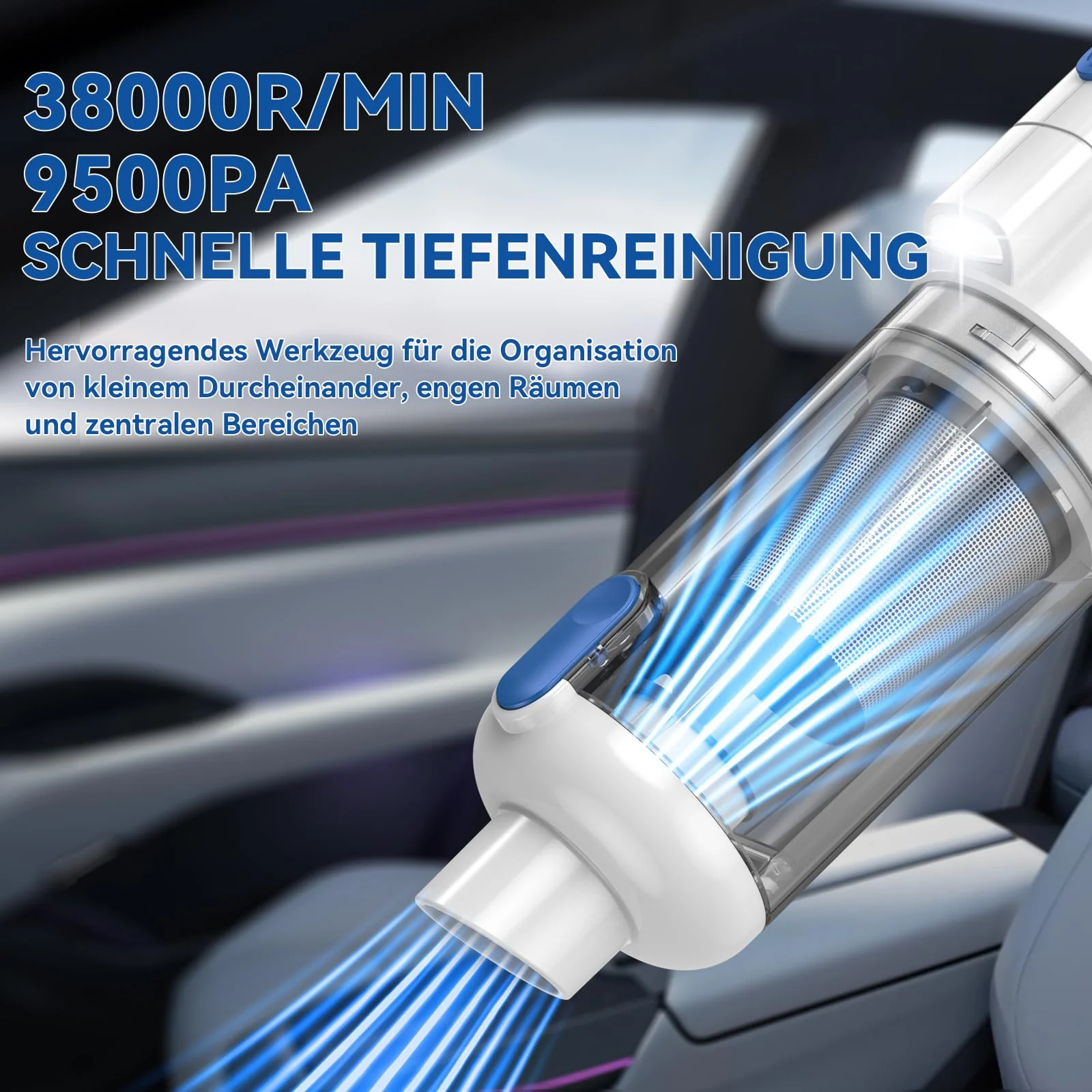 SIMWAL Auto Handstaubsauger Akku Kabellos - 9500PA stark tragbar Mini Staubsauger - 30Min Laufzeit USB aufladbar Autostaubsauger mit Waschbar HEPA Filter LED Beleuchtung für Haus, Küche, Büro - Image 7