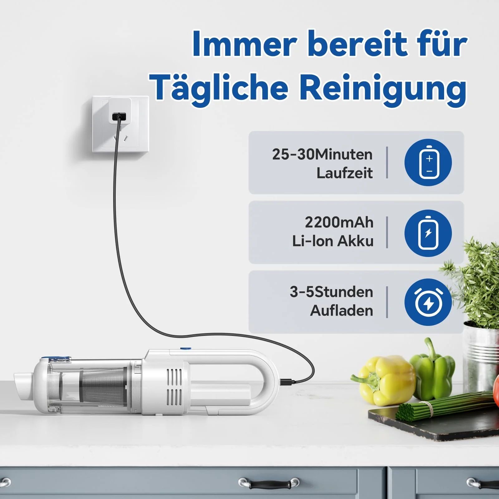 SIMWAL Auto Handstaubsauger Akku Kabellos - 9500PA stark tragbar Mini Staubsauger - 30Min Laufzeit USB aufladbar Autostaubsauger mit Waschbar HEPA Filter LED Beleuchtung für Haus, Küche, Büro - Image 8