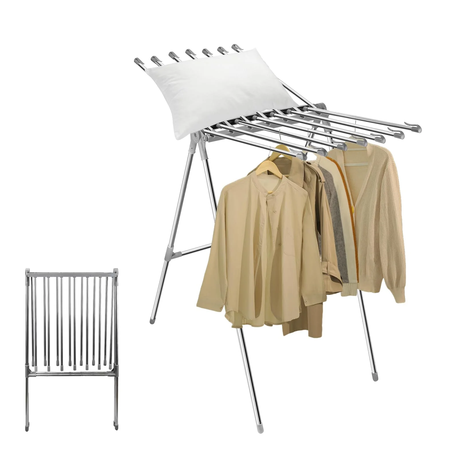 Sinbide Wäscheständer Interieur Faltbarer Wäscheständer mit 2 Flügeln Wäscheständer Edelstahl Standtrockner Gewichtskapazität 10kg Wäschetrockner mit Clip Windschutz Wäschetrockner Outdoor - Image 7