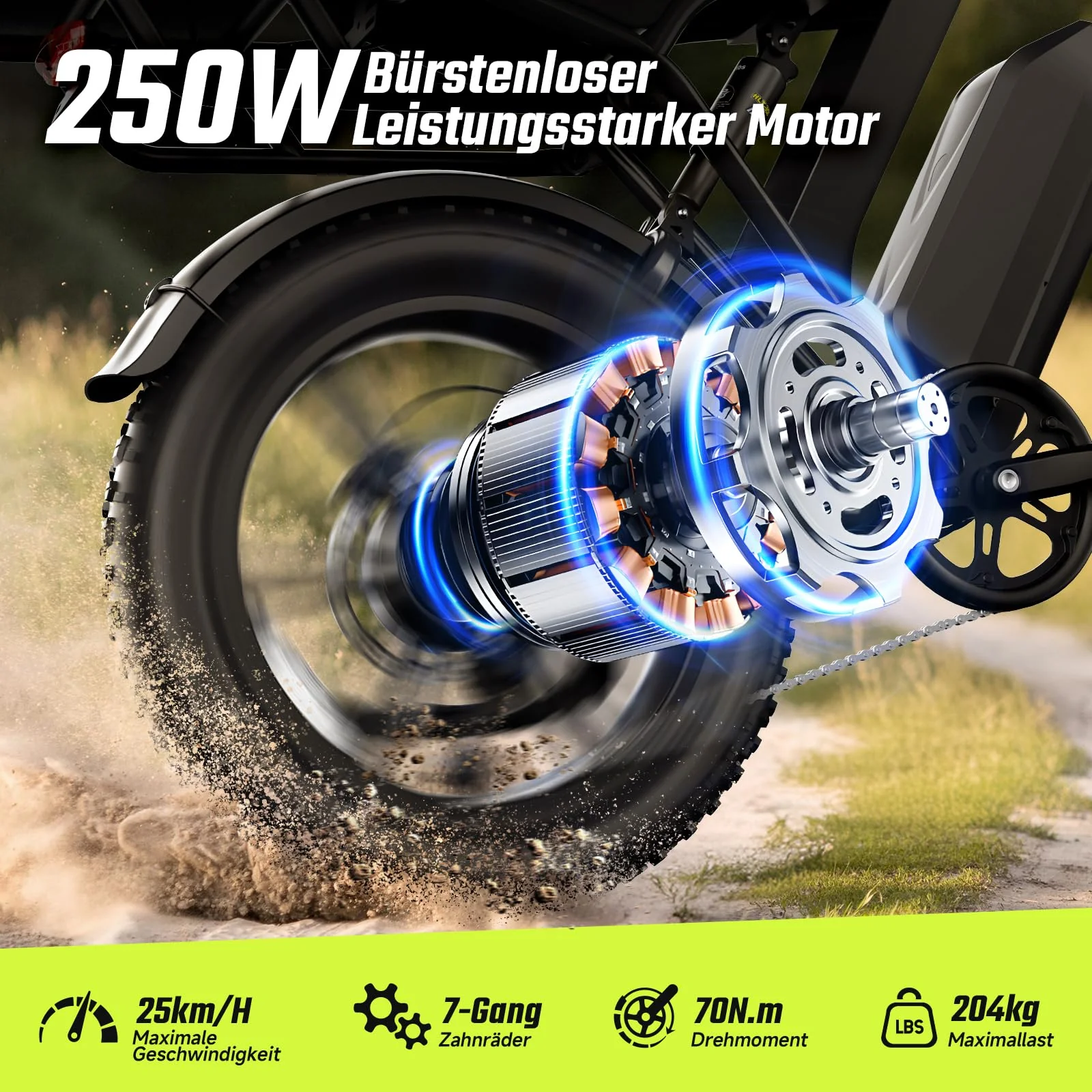 SISIGAD E Bikes Mountainbike Fatbike 20 Zoll Elektrofahrrad Herren Damen Elektro Fahrrad mit LCD Display und App, E Fatbike 36V 13Ah Batterie 250W Motor 25km/h E Fahrrad - Image 6