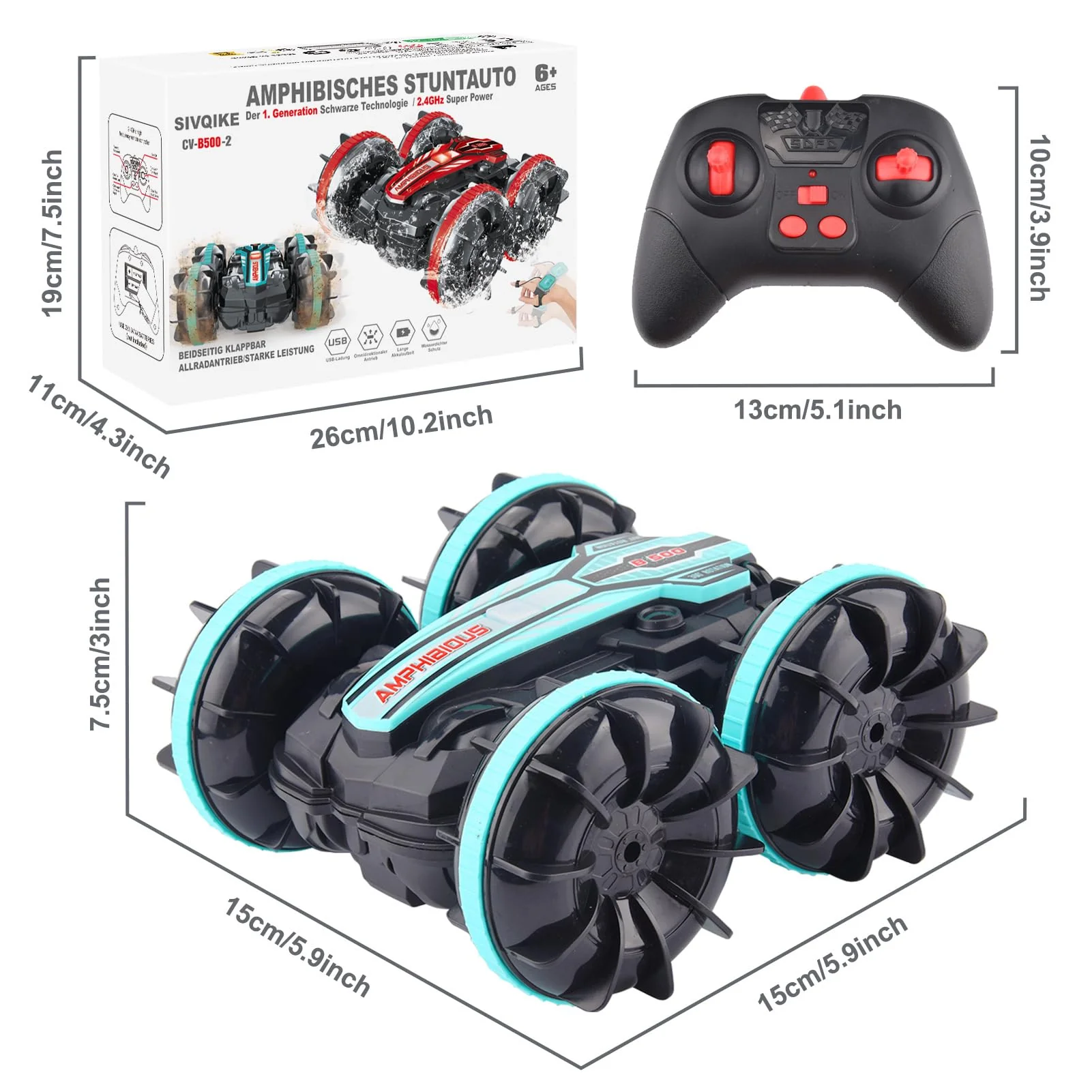 SIVQIKE 4WD Ferngesteuertes Auto,Amphibienfahrzeug ferngesteuert,Gestensensor Wasserdicht RC Stunt Auto 80 Min. Spielzeit Mit 50m Fernbedienung 360 °Drehung Off Road for 6+Jahre Kinder - Image 6