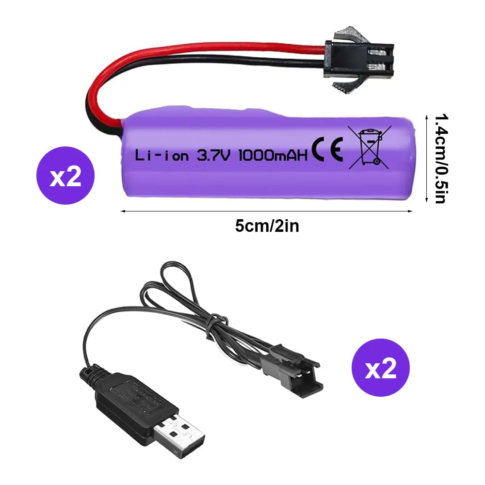 SKIKHN 2 Stück 1000mAh 3.7V RC Akku, Wiederaufladbare Lithium-Batterien mit UBS Ladekabel SM-2P Stecker, Universal Li-Ion Battery Compatible Für RC Fahrzeuge, Boote, Panzer, Auto, Roboter, Stunt Car - Image 3