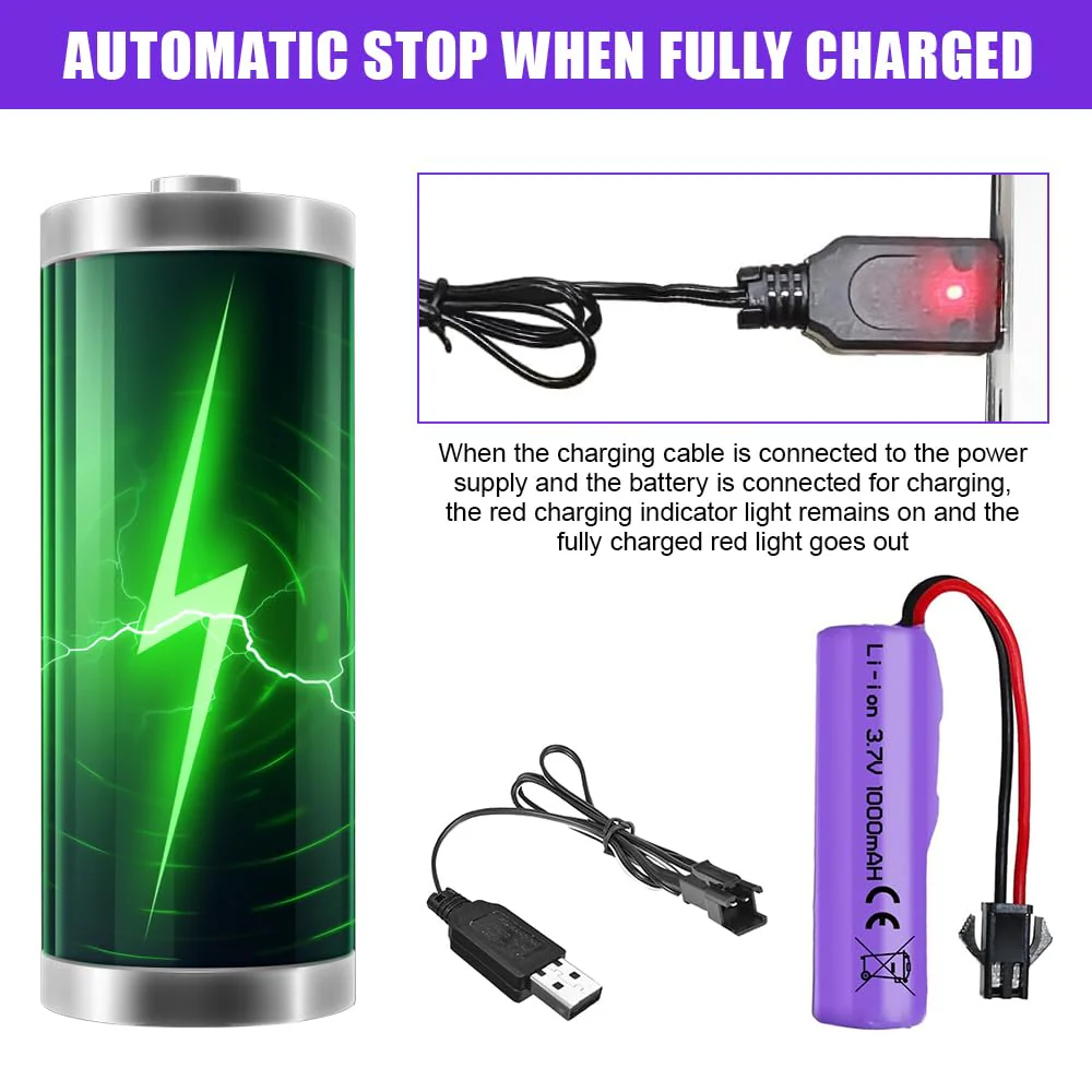 SKIKHN 2 Stück 1000mAh 3.7V RC Akku, Wiederaufladbare Lithium-Batterien mit UBS Ladekabel SM-2P Stecker, Universal Li-Ion Battery Compatible Für RC Fahrzeuge, Boote, Panzer, Auto, Roboter, Stunt Car - Image 5