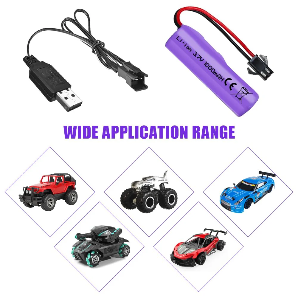 SKIKHN 2 Stück 1000mAh 3.7V RC Akku, Wiederaufladbare Lithium-Batterien mit UBS Ladekabel SM-2P Stecker, Universal Li-Ion Battery Compatible Für RC Fahrzeuge, Boote, Panzer, Auto, Roboter, Stunt Car - Image 6