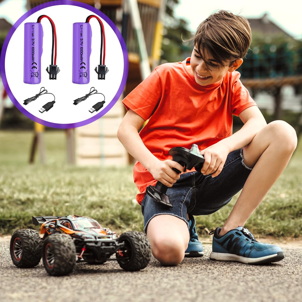 SKIKHN 2 Stück 1000mAh 3.7V RC Akku, Wiederaufladbare Lithium-Batterien mit UBS Ladekabel SM-2P Stecker, Universal Li-Ion Battery Compatible Für RC Fahrzeuge, Boote, Panzer, Auto, Roboter, Stunt Car - Image 7