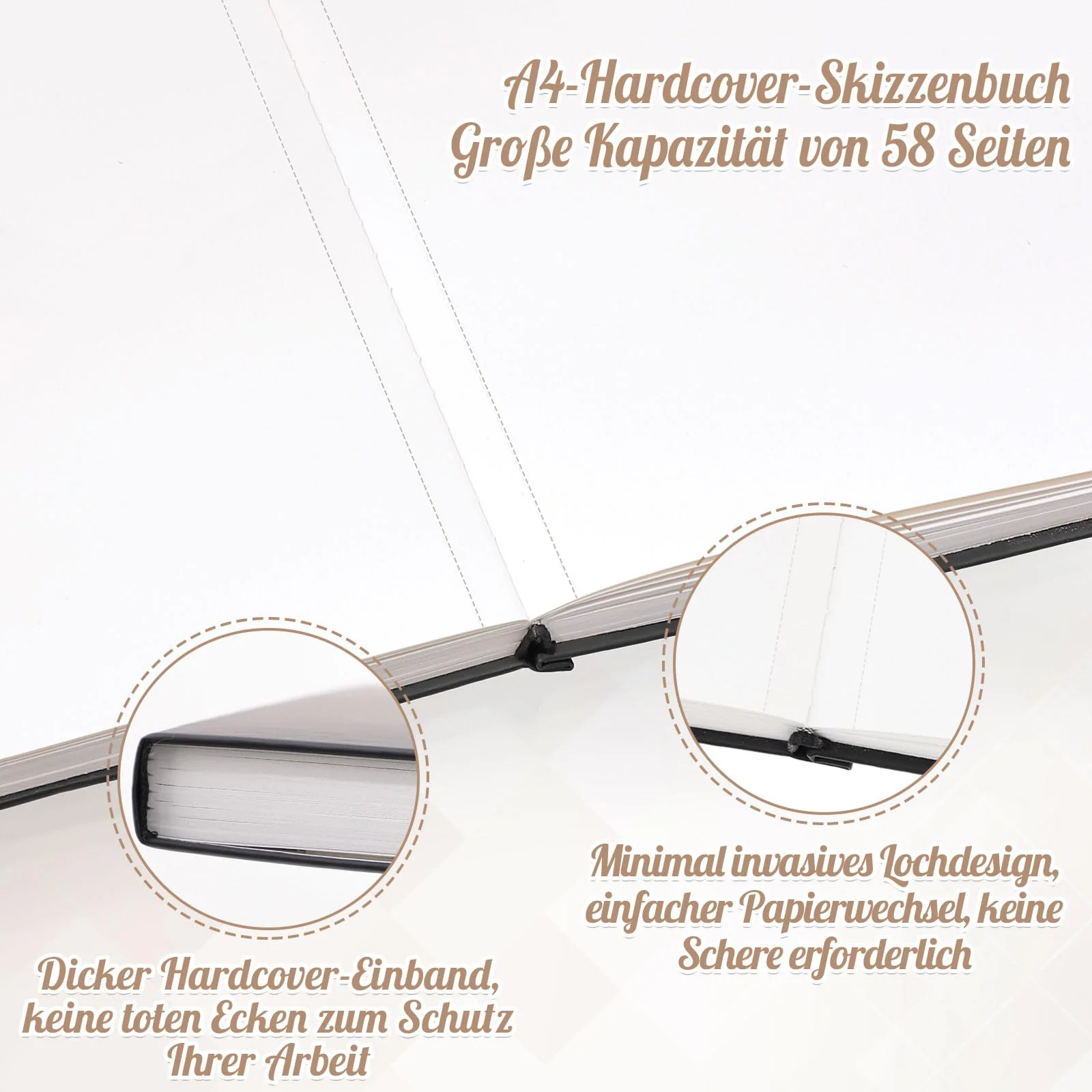 Skizzenbuch A4, Zeichenblock 200g/m² Skizzenpapier zum Zeichnen Zeichenpapier Skizzenblock für Künstler Studenten Malbegeisterte (58Blatt/116Seiten) - Image 5