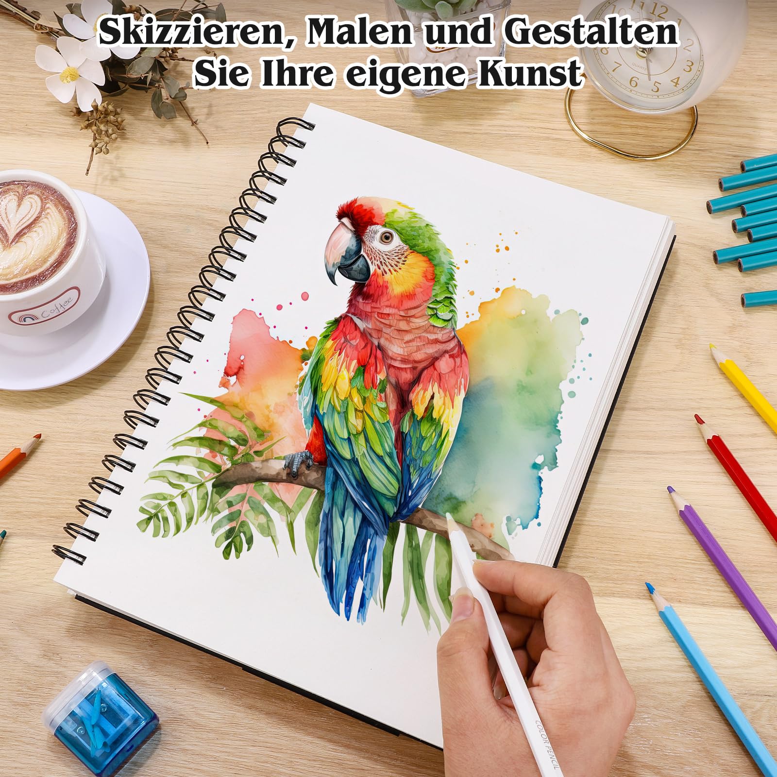 Skizzenbuch A4, Zeichenblock Skizzenpapier Zum Zeichnen Malblock 200g/m² Dickes Papier Spiralbindung für Künstler Kinder Studenten (60 Blatt/120 Seiten) - Image 3
